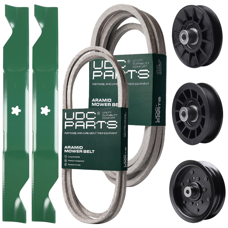 Products -  UDC Parts Mower Kit / Belt 140218 + Belt 197242 + Pulley 532194326 + Pulley 532196106 + Pulley 532194327 + 2 Pack Blades 405380 / Fits Husqvarna YTH220 Twin