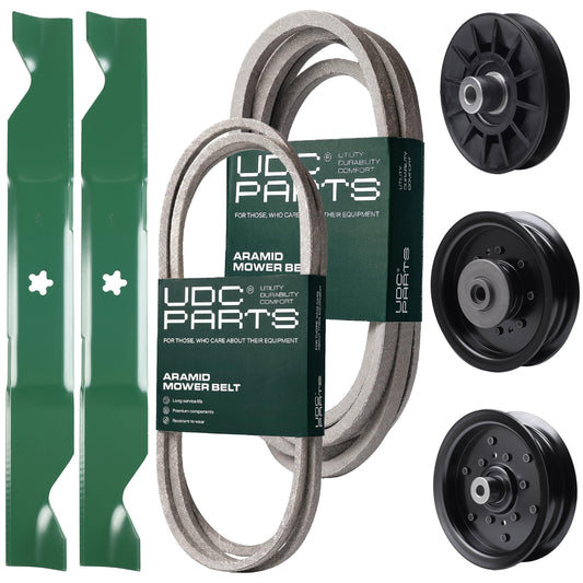 Wholesale Lawn Mower Parts -  UDC Parts Mower Kit / Belt 197242 + Belt 405143 + Pulley 532194326 + Pulley 532196104 + Pulley 532196106 + 2 Pack Blades 405380 / Fits Husqvarna YTH220 Twin