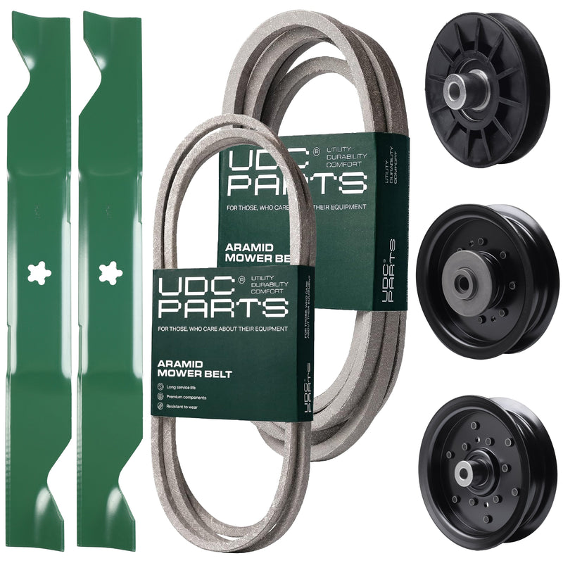 Wholesale Lawn Mower Parts -  UDC Parts Mower Kit / Belt 197242 + Belt 405143 + Pulley 532194326 + Pulley 532196104 + Pulley 532196106 + 2 Pack Blades 405380 / Fits Husqvarna YTH220 Twin