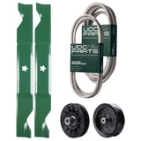 UDC Parts Mower Kit / Belt 197242 + Belt 197253 + Pulley 532194326 + Pulley 532196106 + 2 Pack Blades 405380 / Fits Jonsered LT2223A2