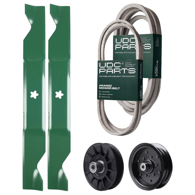  UDC Parts Mower Kit / Belt 197242 + Belt 197253 + Pulley 532194326 + Pulley 532196106 + 2 Pack Blades 405380 / Fits Jonsered LT2223A2