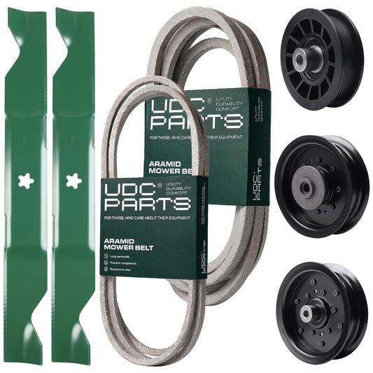 Wholesale Lawn Mower Parts -  UDC Parts Mower Kit / Belt 197242 + Belt 405143 + Pulley 532196104 + Pulley 532196106 + Pulley 532194327 + 2 Pack Blades 405380 / Fits Husqvarna YTH220 Twin