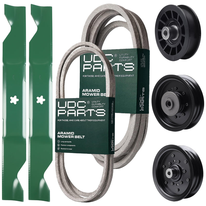 Products -  UDC Parts Mower Kit / Belt 197242 + Belt 405143 + Pulley 532196104 + Pulley 532196106 + Pulley 532194327 + 2 Pack Blades 405380 / Fits Husqvarna YTH220 Twin