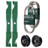  UDC Parts Mower Kit / Belt 140218 + Belt 197242 + Pulley 532196106 + Pulley 532194327 + 2 Pack Blades 405380 / Fits Husqvarna YTH220 Twin