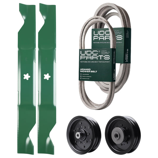 Products -  UDC Parts Mower Kit / Belt 130969 + Belt 197242 + Pulley 532196104 + Pulley 532196106 + 2 Pack Blades 405380 / Fits Husqvarna YTH220 Twin