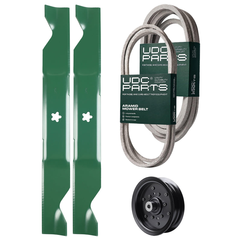  UDC Parts Mower Kit / Belt 197242 + Belt 405143 + Pulley 532196106 + 2 Pack Blades 405380 / Fits Husqvarna YTH220 Twin