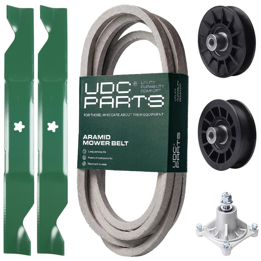 Products -  UDC Parts Mower Kit / Belt 539117245 + Pulley 532194326 + Pulley 532194327 + Spindle 532174356 + 2 Pack Blades 405380 / Fits Husqvarna LT1597