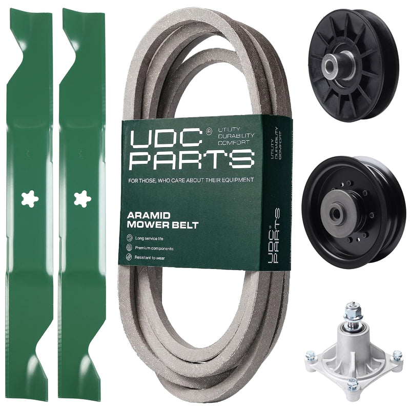 Products -  UDC Parts Mower Kit / Belt 539117245 + Pulley 532194326 + Pulley 532196104 + Spindle 532174356 + 2 Pack Blades 405380 / Fits Husqvarna LT1597