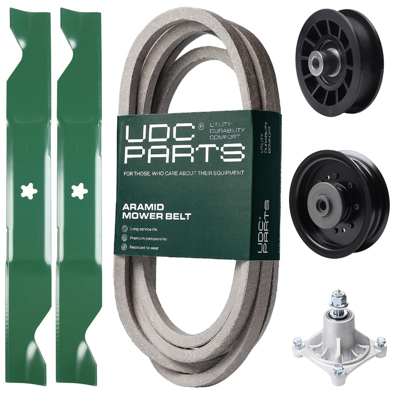 Products -  UDC Parts Mower Kit / Belt 539117245 + Pulley 532194327 + Pulley 532196104 + Spindle 532174356 + 2 Pack Blades 405380 / Fits Husqvarna LT1597