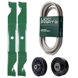  UDC Parts Mower Kit / Belt 197242 + Pulley 532194326 + Pulley 532196104 + 2 Pack Blades 405380 / Fits Husqvarna YTH220 Twin