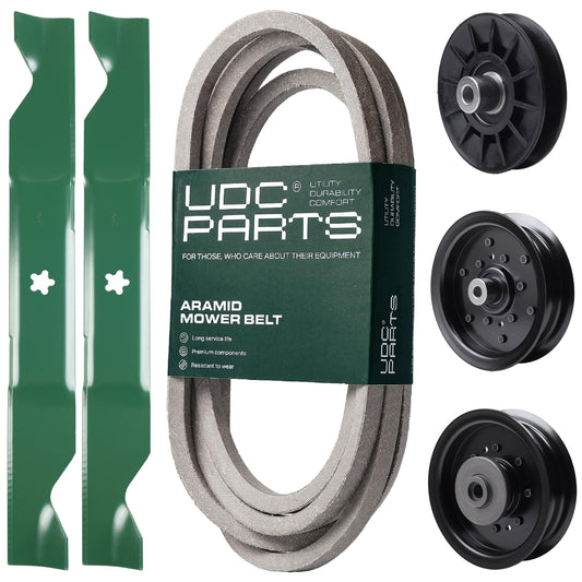 Products -  UDC Parts Mower Kit / Belt 197242 + Pulley 532194326 + Pulley 532196104 + Pulley 532196106 + 2 Pack Blades 405380 / Fits Husqvarna YTH220 Twin