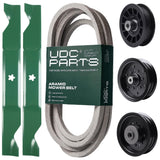 Products -  UDC Parts Mower Kit / Belt 197242 + Pulley 532196104 + Pulley 532196106 + Pulley 532194327 + 2 Pack Blades 405380 / Fits Husqvarna YTH220 Twin
