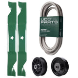  UDC Parts Mower Kit / Belt 197242 + Pulley 532196104 + Pulley 532194327 + 2 Pack Blades 405380 / Fits Husqvarna YTH220 Twin