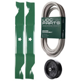  UDC Parts Mower Kit / Belt 539114557 + Pulley 532196106 + 2 Pack Blades 405380 / Fits Husqvarna LSZ4622 LSZ5422 LSZ5424 RZ4219