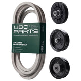  UDC Parts Mower Kit / Belt 197242 + Pulley 532194326 + Pulley 532196104 + Pulley 532196106 / Fits Husqvarna 2348LS GTH2448T GTH2648 LOGTH2448T R53W Rider 1030 TS148 TS148X TS148XK YT48CS YTA24V48