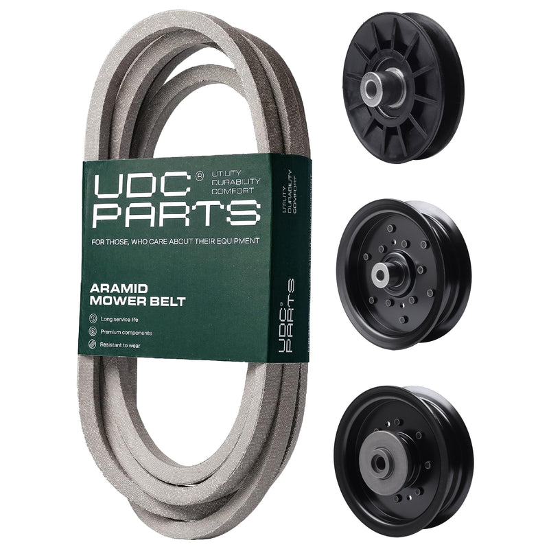  UDC Parts Mower Kit / Belt 197242 + Pulley 532194326 + Pulley 532196104 + Pulley 532196106 / Fits Husqvarna 2348LS GTH2448T GTH2648 LOGTH2448T R53W Rider 1030 TS148 TS148X TS148XK YT48CS YTA24V48