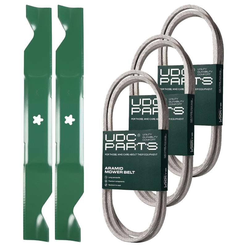  UDC Parts Mower Kit / Belt 130969 + Belt 140218 + Belt 405143 + 2 Pack Blades 405380 / Fits Jonsered LT2223A2