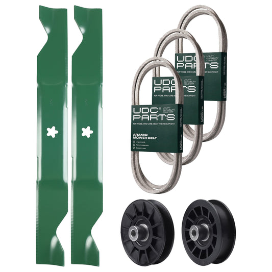 Wholesale Lawn Mower Parts -  UDC Parts Mower Kit / Belt 130969 + Belt 140218 + Belt 405143 + Pulley 532194326 + Pulley 532194327 + 2 Pack Blades 405380 / Fits Husqvarna YTH220 Twin