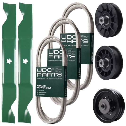Wholesale Lawn Mower Parts -  UDC Parts Mower Kit / Belt 130969 + Belt 140218 + Belt 405143 + Pulley 532194326 + Pulley 532196104 + Pulley 532194327 + 2 Pack Blades 405380 / Fits Husqvarna YTH220 Twin