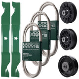 Wholesale Lawn Mower Parts -  UDC Parts Mower Kit / Belt 130969 + Belt 140218 + Belt 405143 + Pulley 532194326 + Pulley 532196104 + Pulley 532194327 + 2 Pack Blades 405380 / Fits Husqvarna YTH220 Twin
