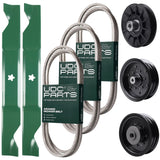 Wholesale Lawn Mower Parts -  UDC Parts Mower Kit / Belt 130969 + Belt 140218 + Belt 405143 + Pulley 532194326 + Pulley 532196104 + Pulley 532196106 + 2 Pack Blades 405380 / Fits Husqvarna YTH220 Twin