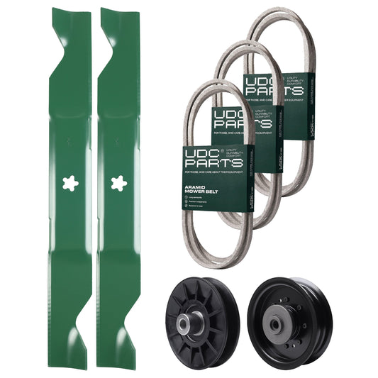 Wholesale Lawn Mower Parts -  UDC Parts Mower Kit / Belt 130969 + Belt 140218 + Belt 405143 + Pulley 532194326 + Pulley 532196104 + 2 Pack Blades 405380 / Fits Husqvarna YTH220 Twin