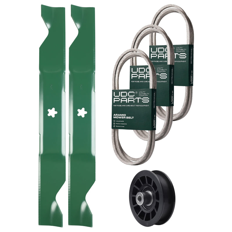 Products -  UDC Parts Mower Kit / Belt 130969 + Belt 197253 + Belt 405143 + Pulley 532194327 + 2 Pack Blades 405380 / Fits Husqvarna YTH20K46