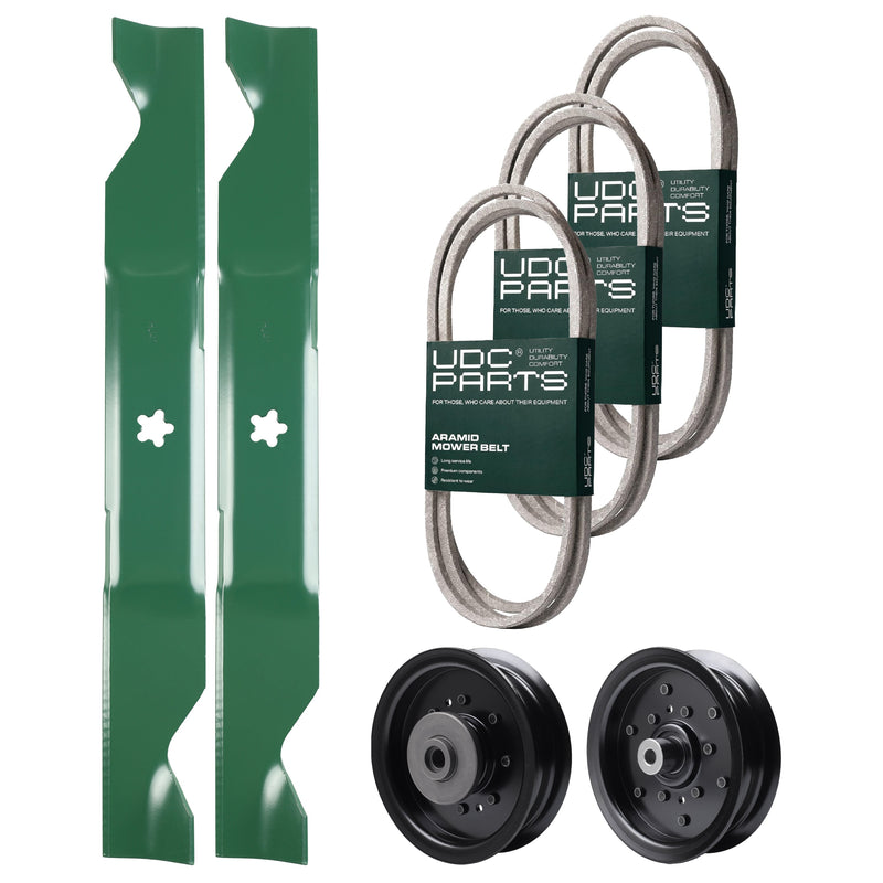  UDC Parts Mower Kit / Belt 140218 + Belt 197253 + Belt 405143 + Pulley 532196106 + 2 Pack Blades 405380 / Fits Jonsered LT2223A2