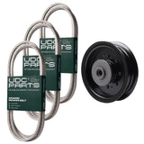  UDC Parts Mower Kit / Belt 130969 + Belt 140218 + Belt 405143 + Pulley 532196104 / Fits Husqvarna YTH220 Twin