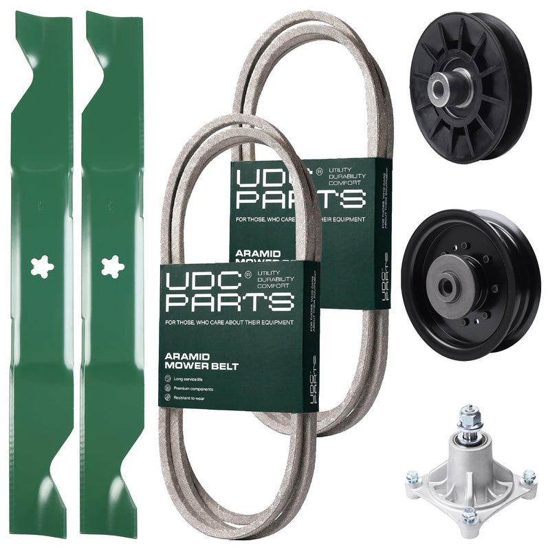 Products -  UDC Parts Mower Kit / Belt 138255 + Belt 194346 + Pulley 532194326 + Pulley 532196104 + Spindle 532174356 + 2 Pack Blades 405380 / Fits Husqvarna LT1597