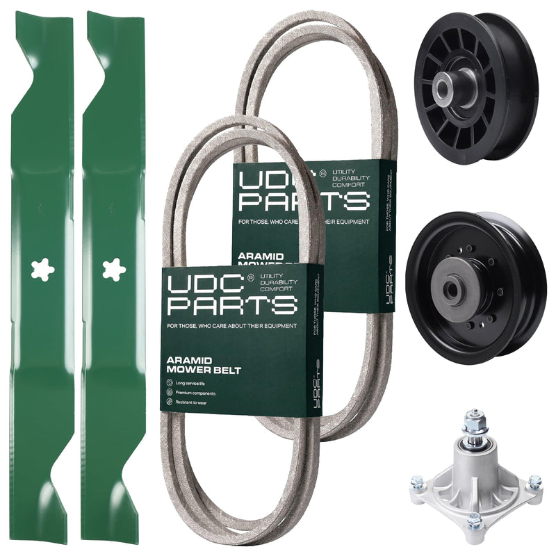 Products -  UDC Parts Mower Kit / Belt 138255 + Belt 194346 + Pulley 532194327 + Pulley 532196104 + Spindle 532174356 + 2 Pack Blades 405380 / Fits Husqvarna LT1597