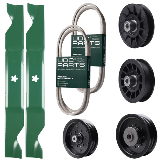 Wholesale Lawn Mower Parts -  UDC Parts Mower Kit / Belt 140218 + Belt 405143 + Pulley 532194326 + Pulley 532196104 + Pulley 532196106 + Pulley 532194327 + 2 Pack Blades 405380 / Fits Husqvarna YTH220 Twin