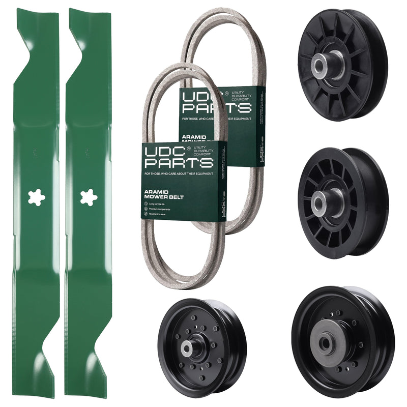 Wholesale Lawn Mower Parts -  UDC Parts Mower Kit / Belt 140218 + Belt 405143 + Pulley 532194326 + Pulley 532196104 + Pulley 532196106 + Pulley 532194327 + 2 Pack Blades 405380 / Fits Husqvarna YTH220 Twin