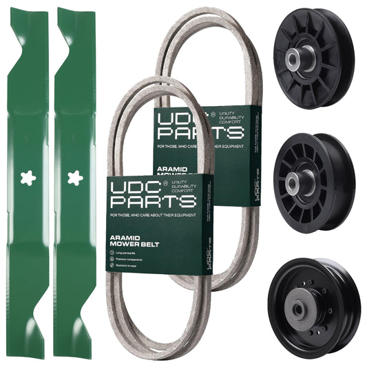 Wholesale Lawn Mower Parts -  UDC Parts Mower Kit / Belt 140218 + Belt 405143 + Pulley 532194326 + Pulley 532196104 + Pulley 532194327 + 2 Pack Blades 405380 / Fits Husqvarna YTH220 Twin