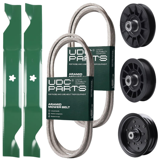 Wholesale Lawn Mower Parts -  UDC Parts Mower Kit / Belt 140218 + Belt 405143 + Pulley 532194326 + Pulley 532196106 + Pulley 532194327 + 2 Pack Blades 405380 / Fits Poulan Pro PB20H46LT PB20H46YT PB22H46YT PB22H46YTX