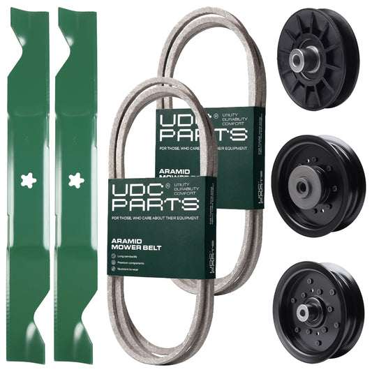 Wholesale Lawn Mower Parts -  UDC Parts Mower Kit / Belt 140218 + Belt 405143 + Pulley 532194326 + Pulley 532196104 + Pulley 532196106 + 2 Pack Blades 405380 / Fits Husqvarna YTH220 Twin