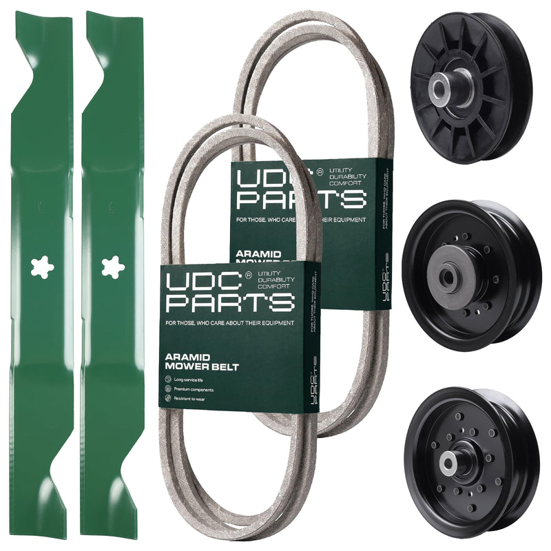 Products -  UDC Parts Mower Kit / Belt 130969 + Belt 140218 + Pulley 532194326 + Pulley 532196104 + Pulley 532196106 + 2 Pack Blades 405380 / Fits Husqvarna YTH220 Twin