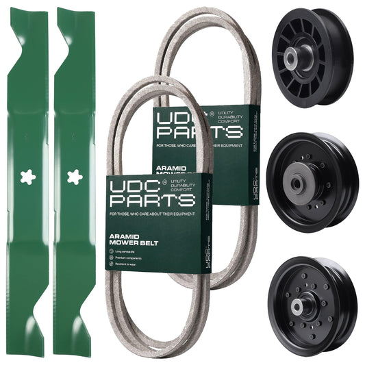 Products -  UDC Parts Mower Kit / Belt 130969 + Belt 140218 + Pulley 532196104 + Pulley 532196106 + Pulley 532194327 + 2 Pack Blades 405380 / Fits Husqvarna YTH220 Twin