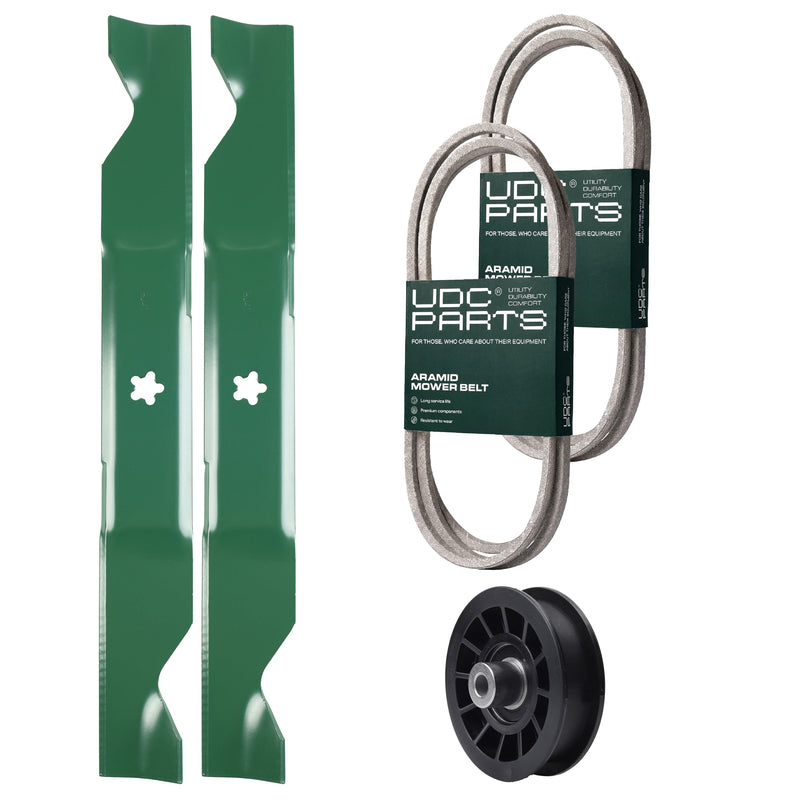  UDC Parts Mower Kit / Belt 197253 + Belt 405143 + Pulley 532194327 + 2 Pack Blades 405380 / Fits Husqvarna YTA1946 YTA20V46 YTA22V46 YTH20K46