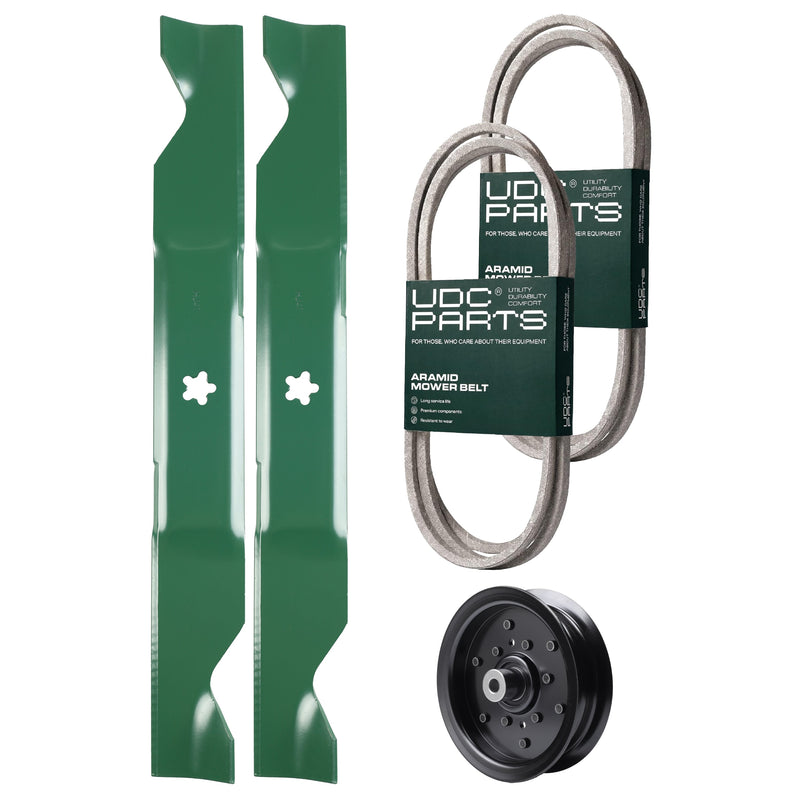  UDC Parts Mower Kit / Belt 197253 + Belt 405143 + Pulley 532196106 + 2 Pack Blades 405380 / Fits Poulan Pro PB185A46LT PB18VA46 PB20A46 PB20A46YT PB20VA46 PP20VA46 PPX19A46 PPX20VA46