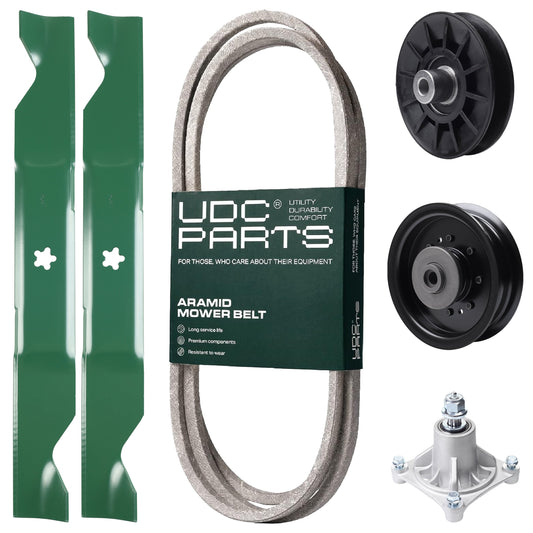 Products -  UDC Parts Mower Kit / Belt 138255 + Pulley 532194326 + Pulley 532196104 + Spindle 532174356 + 2 Pack Blades 405380 / Fits Husqvarna LT1597