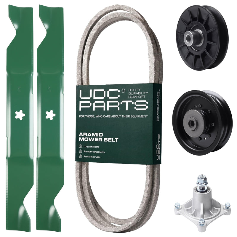 Products -  UDC Parts Mower Kit / Belt 138255 + Pulley 532194326 + Pulley 532196104 + Spindle 532174356 + 2 Pack Blades 405380 / Fits Husqvarna LT1597