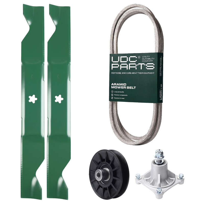 Products -  UDC Parts Mower Kit / Belt 194346 + Pulley 532194326 + Spindle 532174356 + 2 Pack Blades 405380 / Fits Husqvarna LT1597