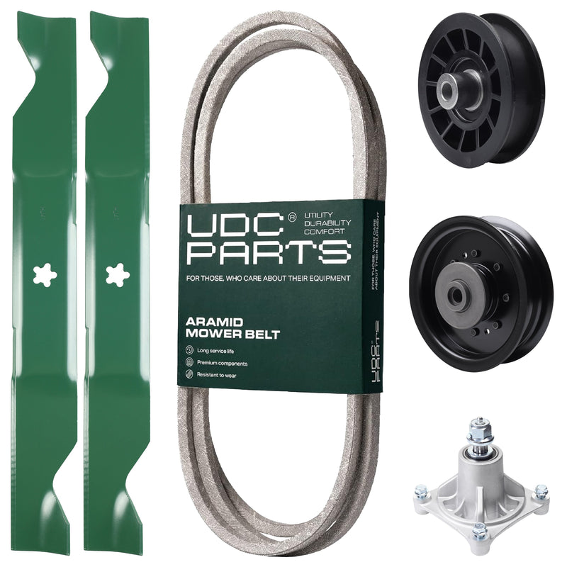 Products -  UDC Parts Mower Kit / Belt 138255 + Pulley 532194327 + Pulley 532196104 + Spindle 532174356 + 2 Pack Blades 405380 / Fits Husqvarna LT1597