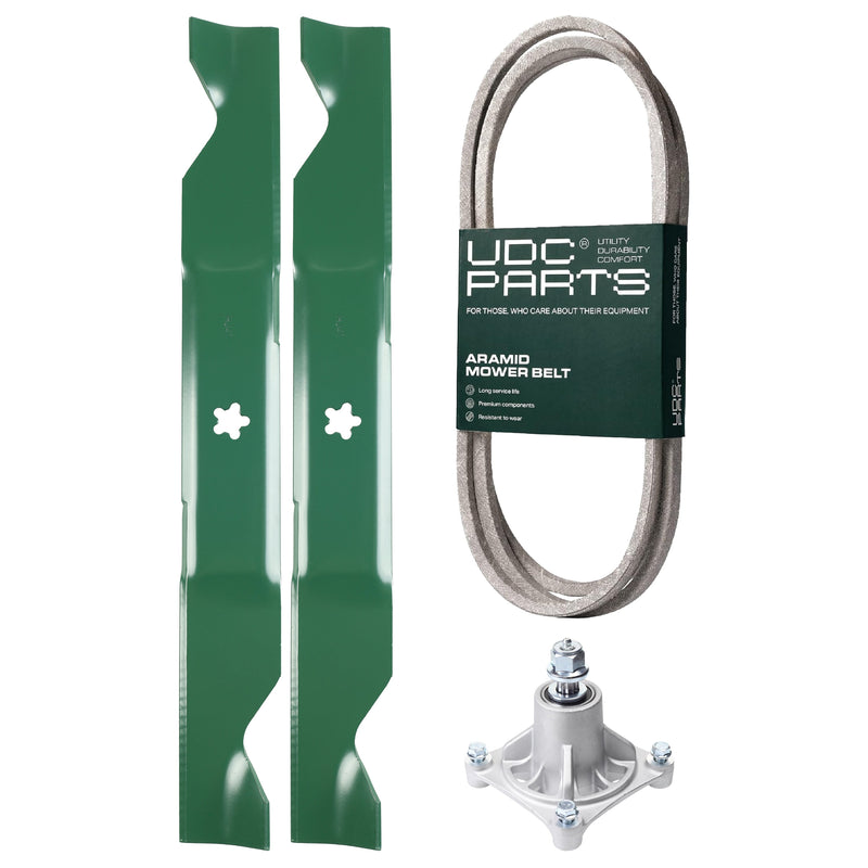Products -  UDC Parts Mower Kit / Belt 194346 + Spindle 532174356 + 2 Pack Blades 405380 / Fits Husqvarna LT1597