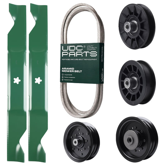 Wholesale Lawn Mower Parts -  UDC Parts Mower Kit / Belt 405143 + Pulley 532194326 + Pulley 532196104 + Pulley 532196106 + Pulley 532194327 + 2 Pack Blades 405380 / Fits Husqvarna YTH220 Twin