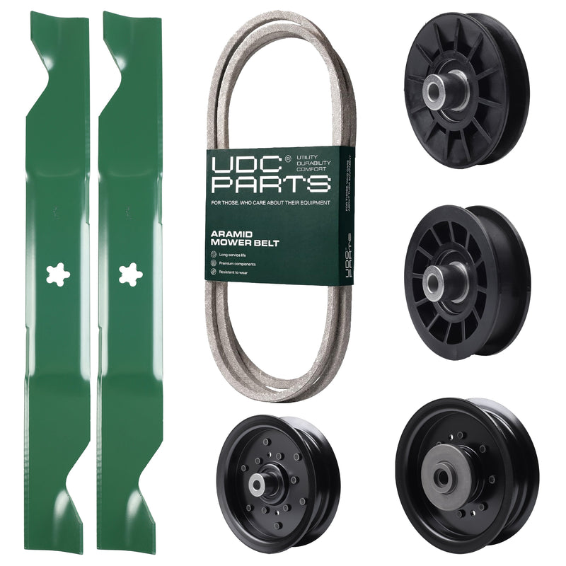 Wholesale Lawn Mower Parts -  UDC Parts Mower Kit / Belt 405143 + Pulley 532194326 + Pulley 532196104 + Pulley 532196106 + Pulley 532194327 + 2 Pack Blades 405380 / Fits Husqvarna YTH220 Twin