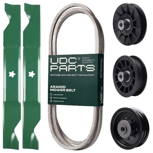 Products -  UDC Parts Mower Kit / Belt 130969 + Pulley 532194326 + Pulley 532196104 + Pulley 532194327 + 2 Pack Blades 405380 / Fits Husqvarna YTH220 Twin
