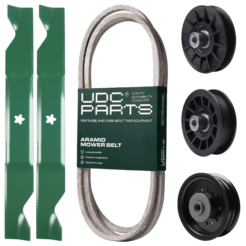 Products -  UDC Parts Mower Kit / Belt 130969 + Pulley 532194326 + Pulley 532196104 + Pulley 532194327 + 2 Pack Blades 405380 / Fits Husqvarna YTH220 Twin