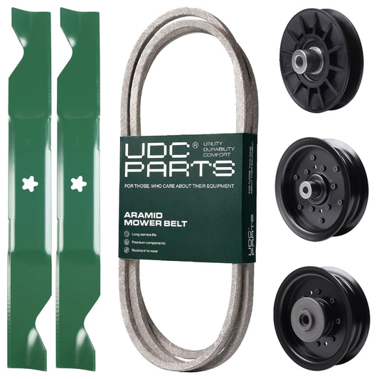 Products -  UDC Parts Mower Kit / Belt 140218 + Pulley 532194326 + Pulley 532196104 + Pulley 532196106 + 2 Pack Blades 405380 / Fits Husqvarna YTH220 Twin